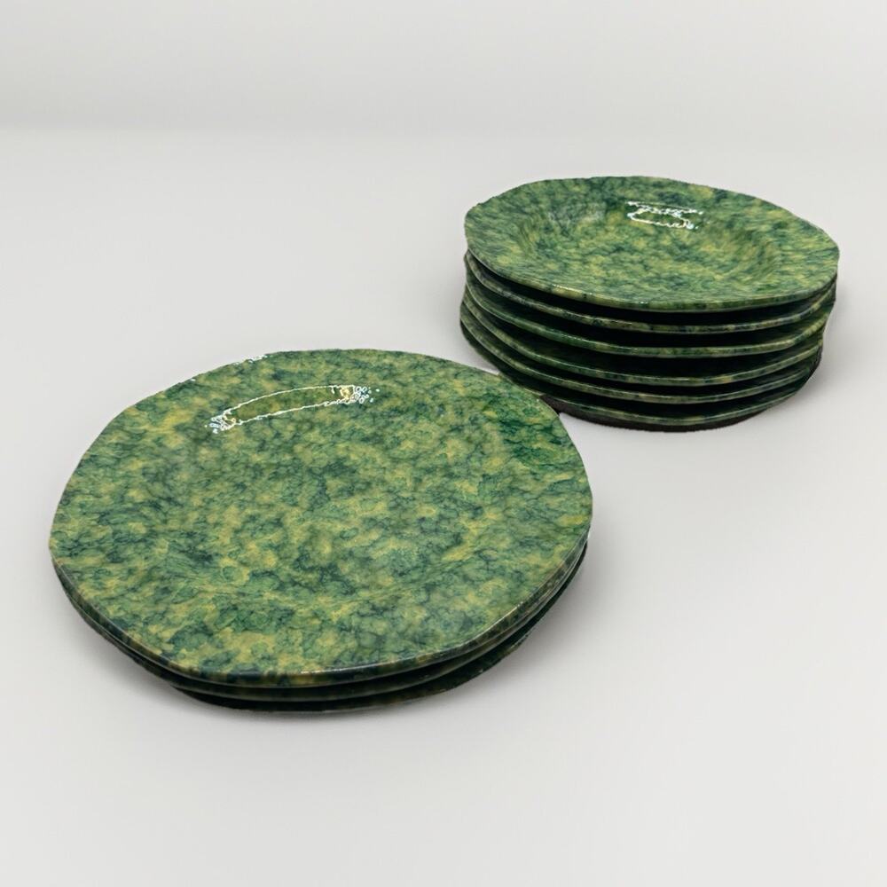 Italian Majolica Set 9-Pc Spongeware Redware Plates & Bowls—Cantagalli Style